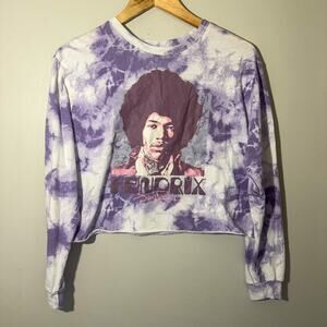 Jimi Hendrix Purple Tie Dye Crop Top Long Sleeve Raw Hem Graphic Tee Medium